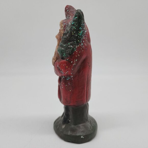 Vintage Ceramic Santa Claus Figurine With Tree Signed 6.5" Rustic - Picture 6 of 8